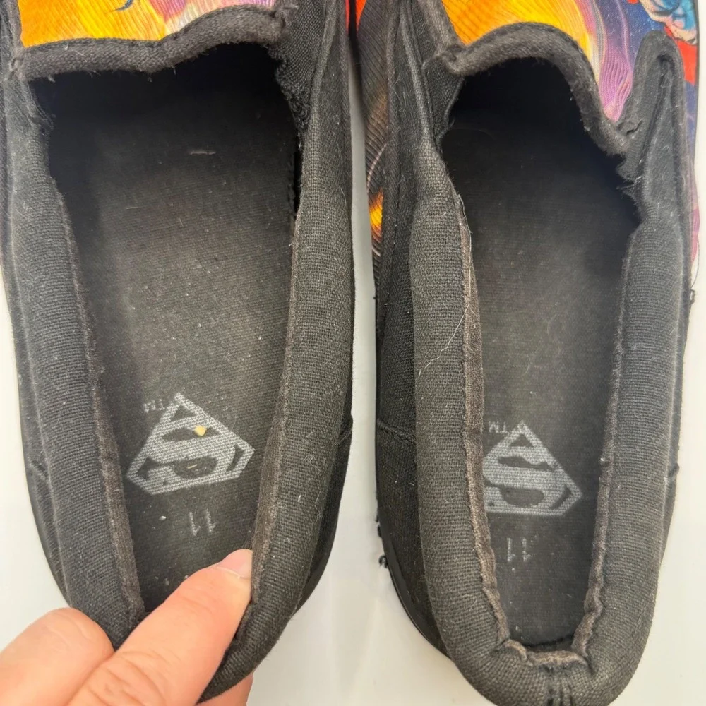 DC Comics Superman Mens Slip On Sneakers Black Canvas Graphic Loafers Sz Mens 11
